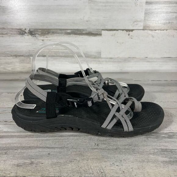 Skechers Womens Reggae Irie Mon Multi Strap Sandals Black White‎ Size 11 - Picture 1 of 7